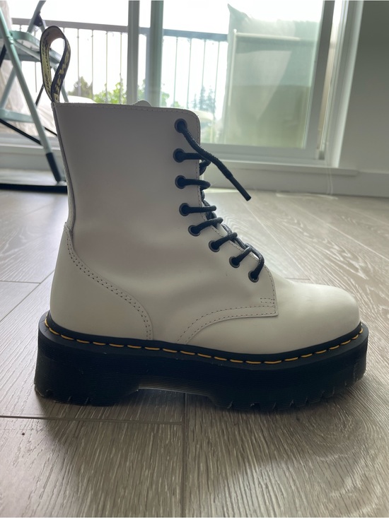 Dr. Martens Shoes - Dr. Martens White Leather Jadon Platform Lace-Up Boot